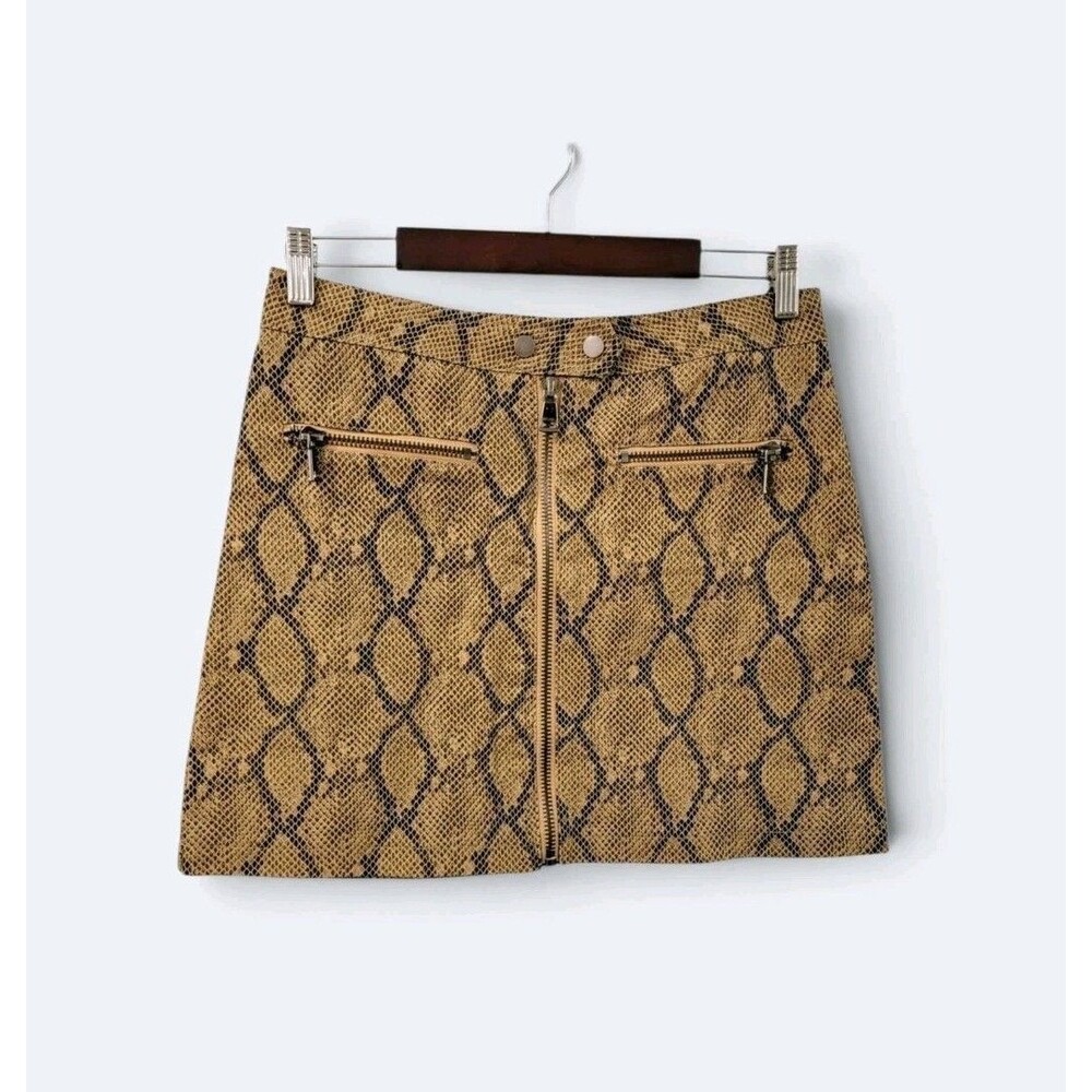She + Sky Snake Print Zip Front Moto Denim Mini Skirt Size M Medium